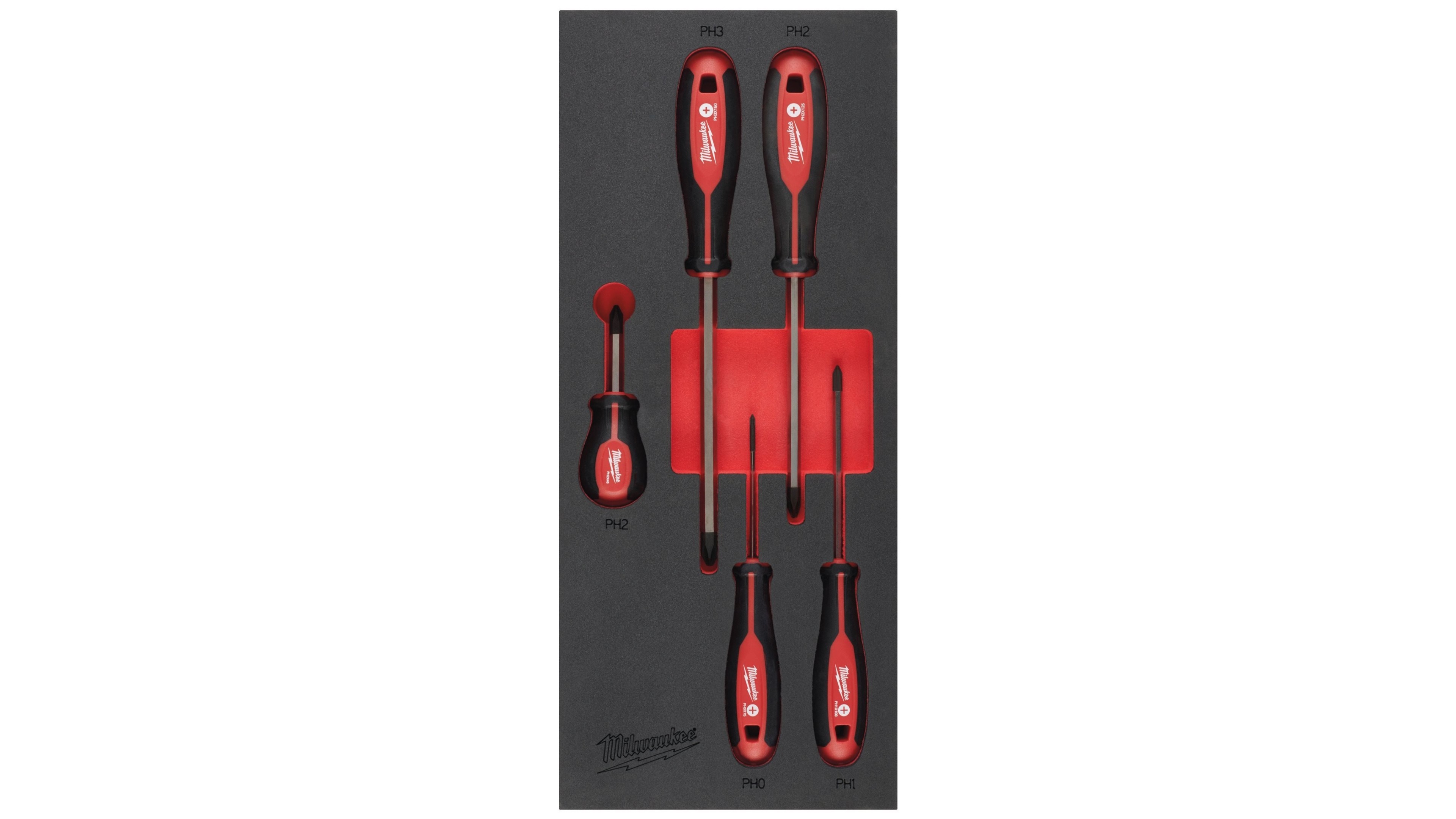 Ложемент Milwaukee с отвертками PH набор 5ед. (PH0 x75, PH1 x100, PH2 x125, PH3 x150, PH2 x45)