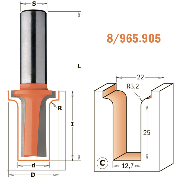Фреза концевая CMT радиусная D=34,9 I=25,0 S=12,0 R=12,70  965.904.11