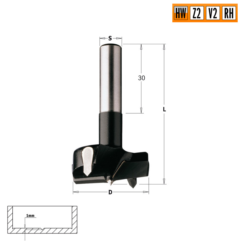 Сверло чашечное HW 30xx60 Z=2+2 S=8 RH CMT 392.300.11