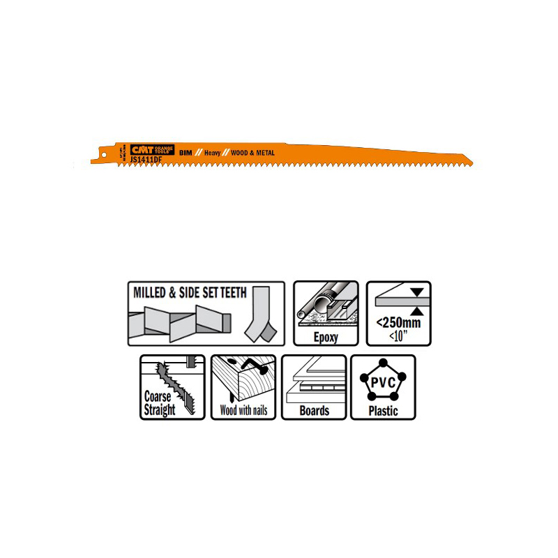 Пилки сабельные 5 штук для дерева и металла(BIM) 300x4,3x6TPI CMT JS1411DF-5 Пилки сабельные 5 штук для дерева и металла(BIM) 300x4,3x6TPI CMT JS1411DF-5