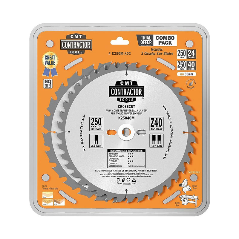 Комплект из 3-х дисков 190X30X2,2/1,4 10° ATB 20° Z24+24+40 ATB CMT K190M-X03