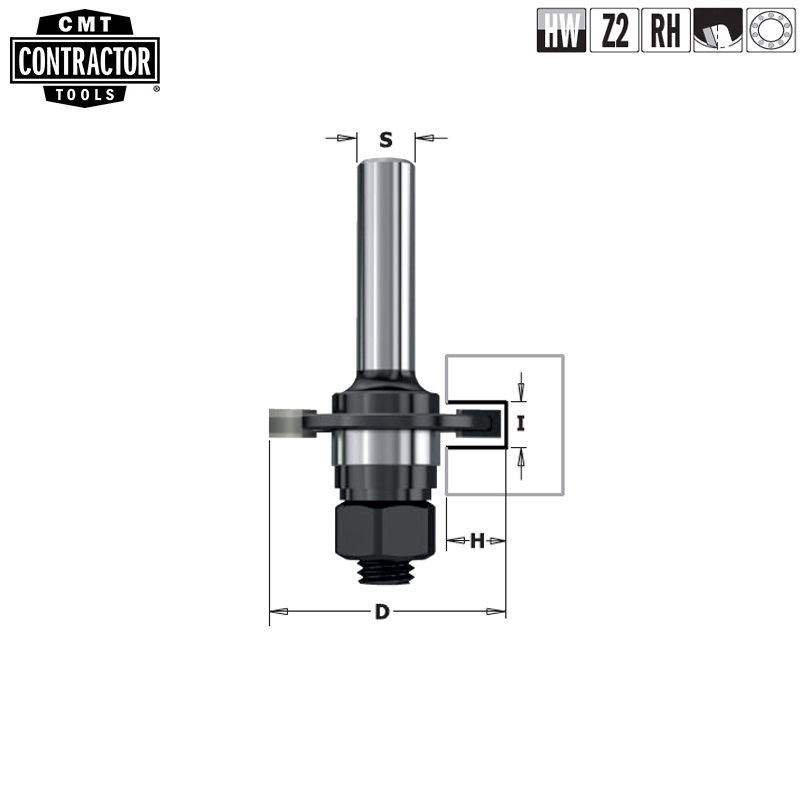 Фреза концевая CMT-contractor  пазовая Z2 с державкой (подш. и гайка) S=8 D=40x5 CMT Contractor K922-350A