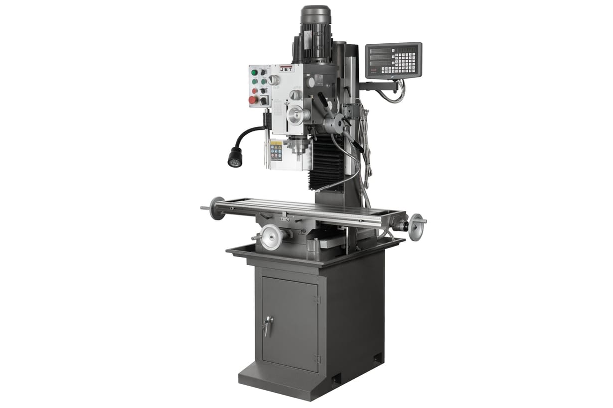 Редукторный фрезерно-сверлильный станок JET JMD-45LPFD с автоматической подачей пиноли шпинделя и УЦИ
