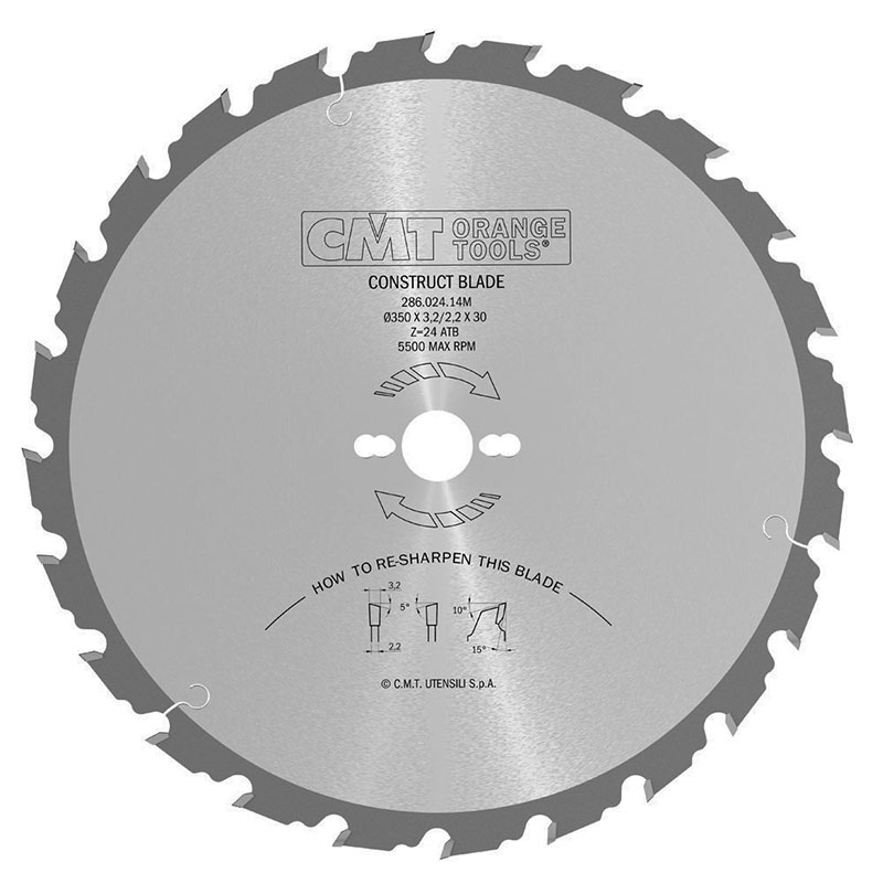 Диск пильный 350x30x3,2/2,2 15° 5° ATB Z=24 CMT 286.024.14M