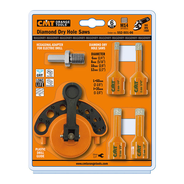 Комплект из 4 коронок DIA (D=6-8-10-12 мм), адаптера и кондкутора CMT