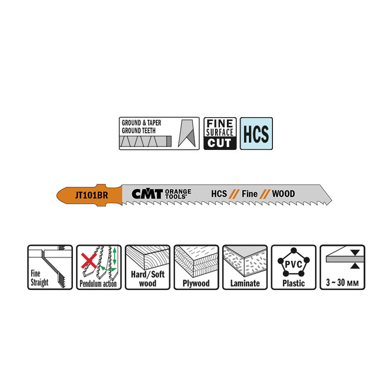 Пилки лобзиковые (дерево/чистовой рез) комплект из 25шт. CMT JT101BR-25 Пилки лобзиковые (дерево/чистовой рез) комплект из 25шт. CMT JT101BR-25