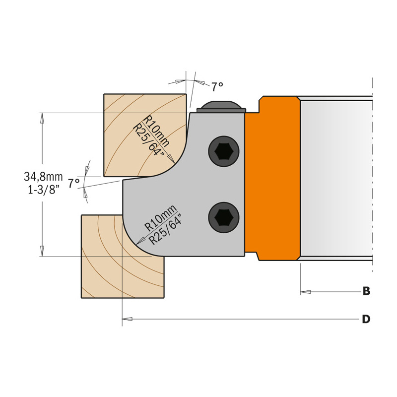 Фреза внутр., внешн. радиус R10 F=50 D=132 насадная (алюм.) смен.ножи HM (кейс) CMT 694.007.50