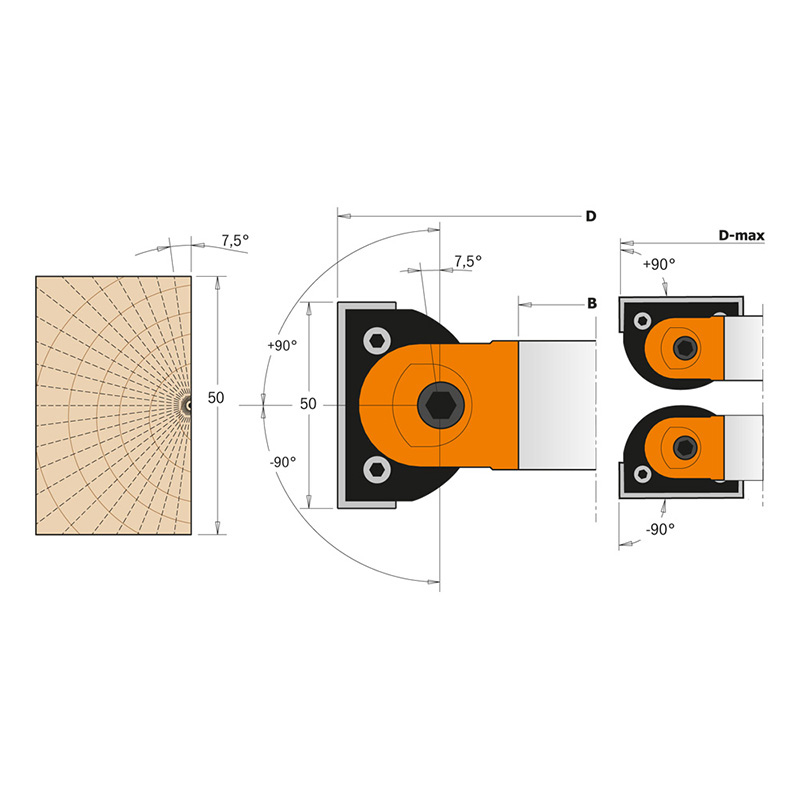 Фреза фасочная регулируемая Z2  D=160X50X35 насадная (алюм.) смен.ножи HM (кейс) CMT 694.017.35