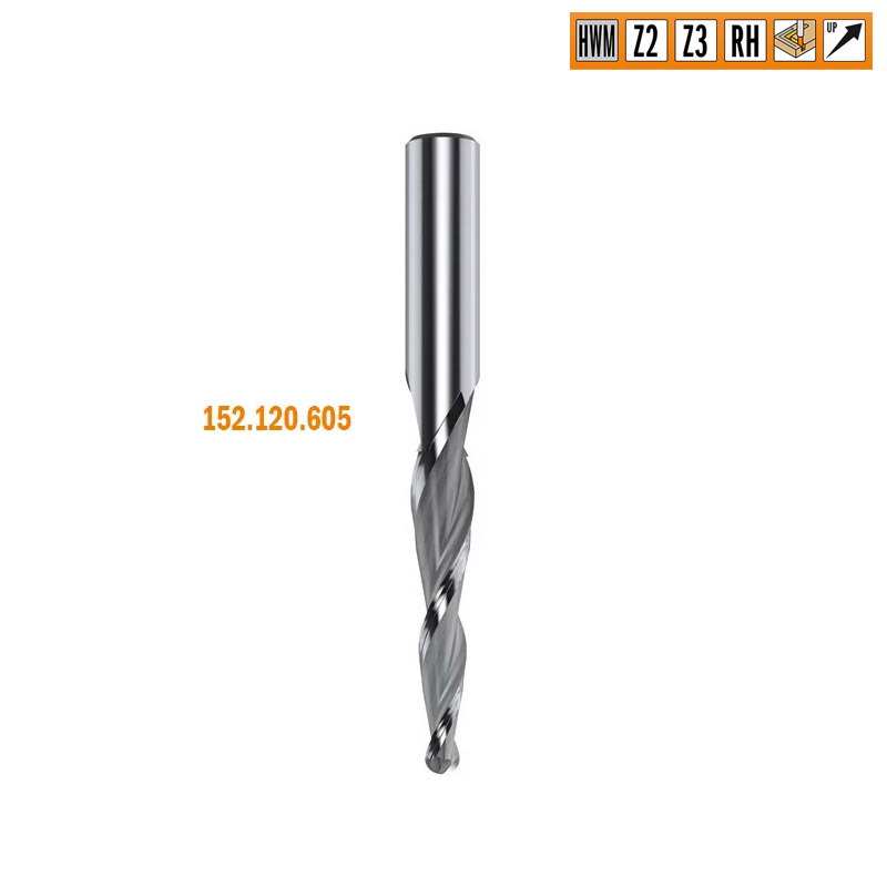 CMT Деревообрабатывающий инструмент и оснастка Серия 152 Фрезы монолитные спиральные конические с радиусным торцом для гравировки 2D/3D верхний рез