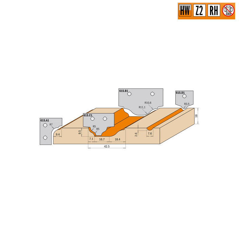 CMT Деревообрабатывающий инструмент и оснастка Комплекты профильных ножей для фрез 615.004.01