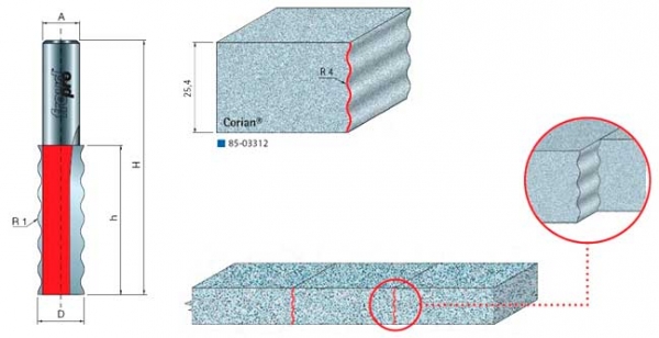 Сращивание искусственного  камня фрезой  FREUD PRO 85-03312 FREUD PRO 85-03312