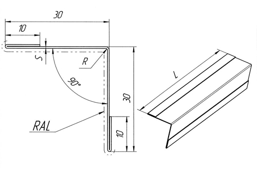 Чертёж Угол внутренний окрашенный
