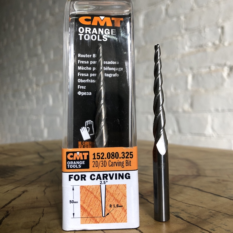 Фреза 152.080.325 CMT из монолитного твёрдого сплава Solid Carbide Upcut 2D/3D Carving Tapered Ball Nose Spiral Bits