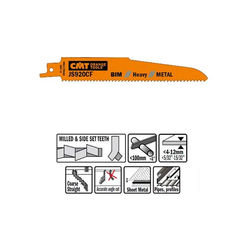 Пилки сабельные 5 штук для металла (BIM) 150x2,9x9TPI CMT JS920CF-5