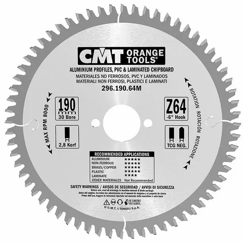 Диск пильный 190x30x2,8/2,2 -6° TCG Z=64 CMT 296.190.64M