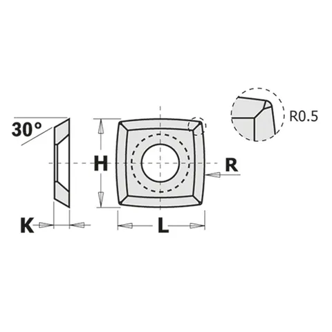нож твердосплавный 15x15x2.5mm R115+0.5 HW-K1920 CMT 790.152.12