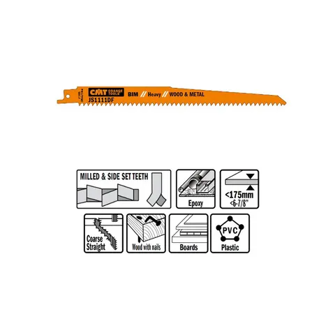 Пилки сабельные 5 штук для дерева и металла(BIM) 225x4,3x6TPI CMT JS1111DF-5