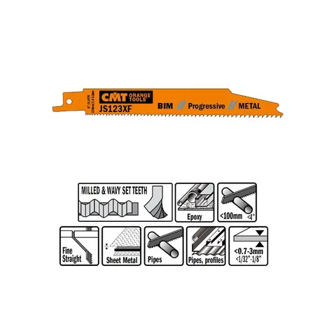 Пилки сабельные 5 штук для металла (BIM) 150x1,8-3,2x8-14TPI CMT JS123XF-5