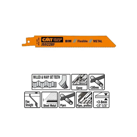 Пилки сабельные 5 штук для металла (BIM) 150x1,8x14TPI CMT JS922BF-5