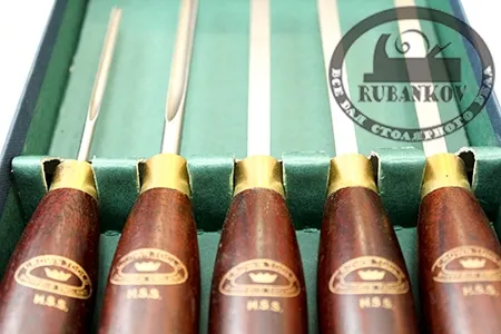 Резцы токарные Crown HSS Miniature, 250мм, рукояти - розовое дерево 158мм, 5шт