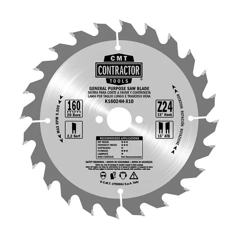 Диск пильный 160x2.2/1.4x20 Z24 ATB (без инд. упаковки) CMT K16024H-X10