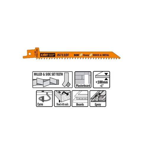 Пилки сабельные 5 штук для дерева и металла(BIM) 150x4,3x6TPI CMT JS711DF-5