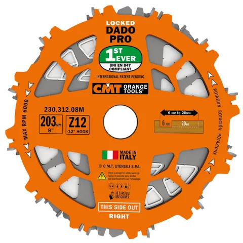 Пильный диск ДАДО 203x30x6-20 z=12 a=12 СМТ DADO CMT 230.312.08M