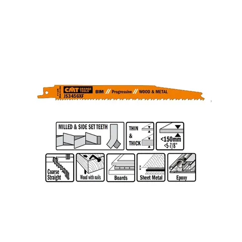 Пилки сабельные 5 штук для дерева и металла(BIM) 200x2,1-4,3x6-12TPI CMT JS3456XF-5