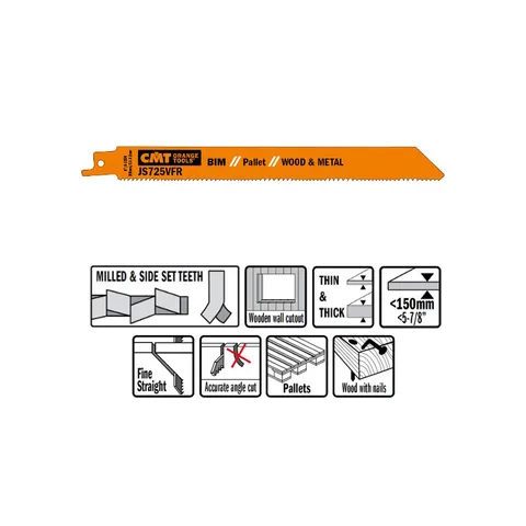 Пилки сабельные 20 штук для дерева и металла(BIM) 200x2,1-3,2x8-12TPI CMT JS725VFR-20