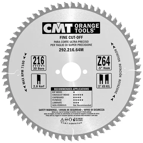 Диск пильный 216x30x2,8/1,8 -5° 15° ATB Z=64 CMT 292.216.64M