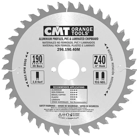 Диск пильный 190x30x2,8/2,2 -6° TCG Z=40 CMT 296.190.40M