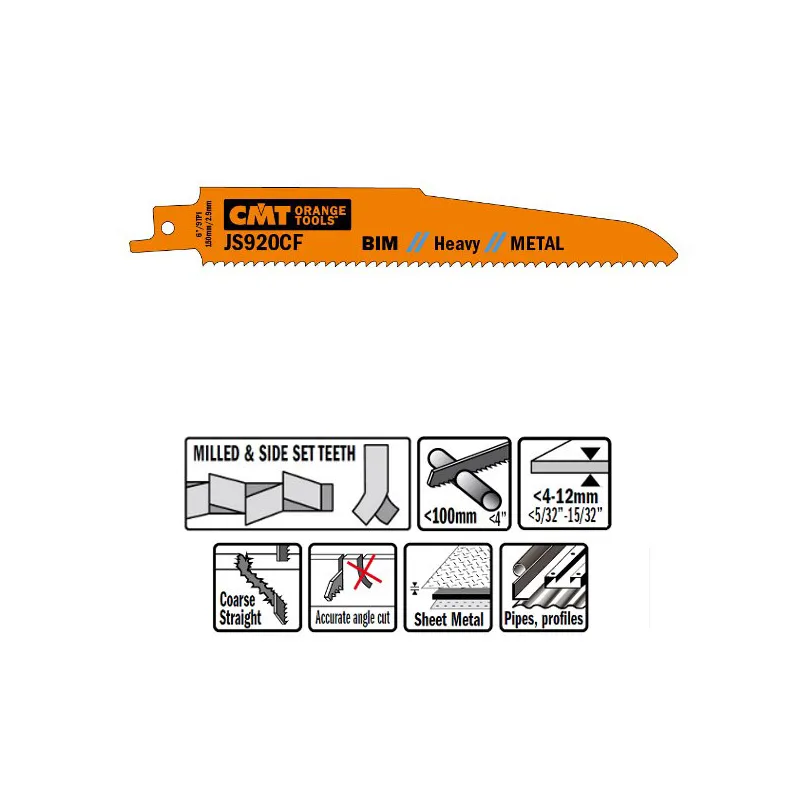 Пилки сабельные 5 штук для металла (BIM) 150x2,9x9TPI CMT JS920CF-5