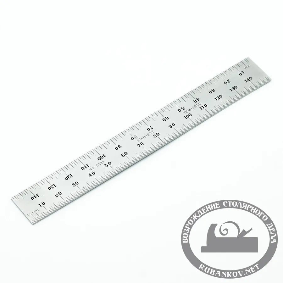 Линейка Starrett, 150мм, 2 шкалы - в мм (шаг 1мм и 1/2мм)
