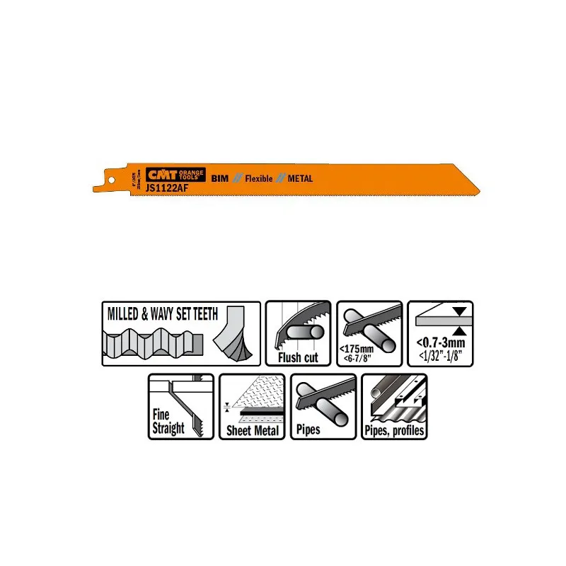 Пилки сабельные 5 штук для металла (BIM) 225x1x24TPI CMT JS1122AF-5