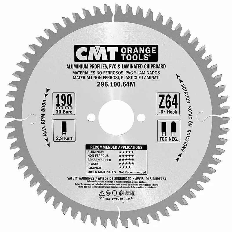 Диск пильный 190x30x2,8/2,2 -6° TCG Z=64 CMT 296.190.64M