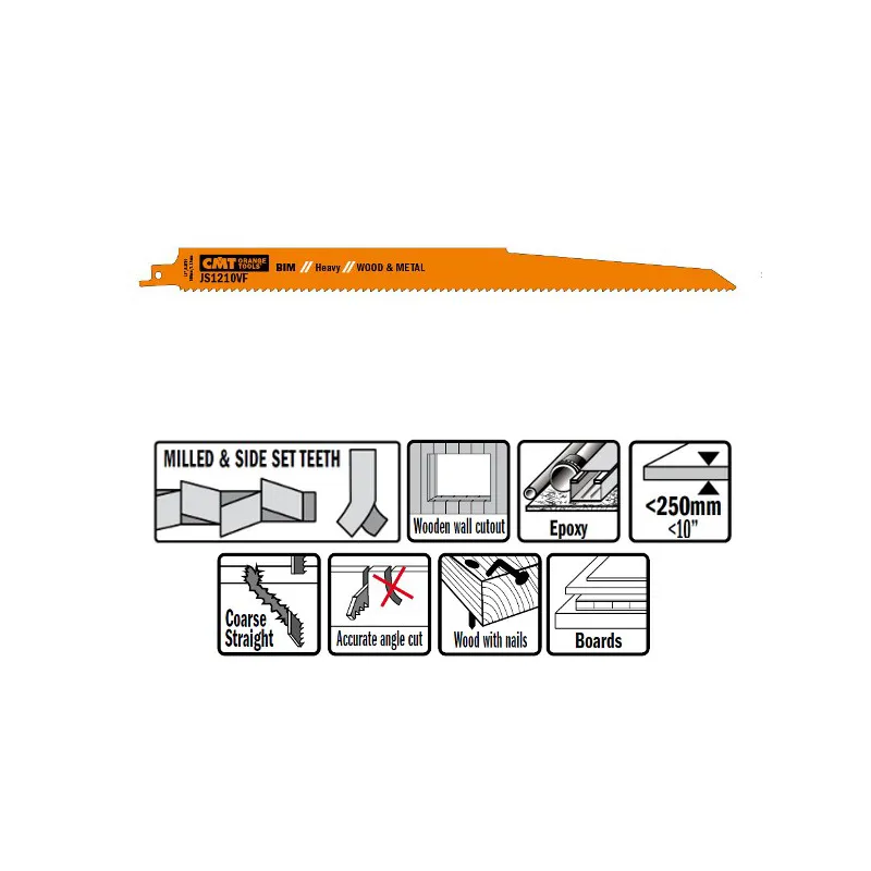 Пилки сабельные 5 штук для дерева и металла(BIM) 300x3,2-5x5-8TPI CMT JS1210VF-5