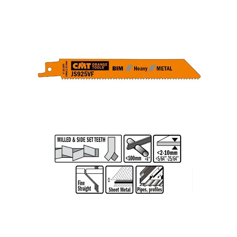 Пилки сабельные 25 штук для металла (BIM) 150x1,8-2,6x10-14TPI CMT JS925VF-5
