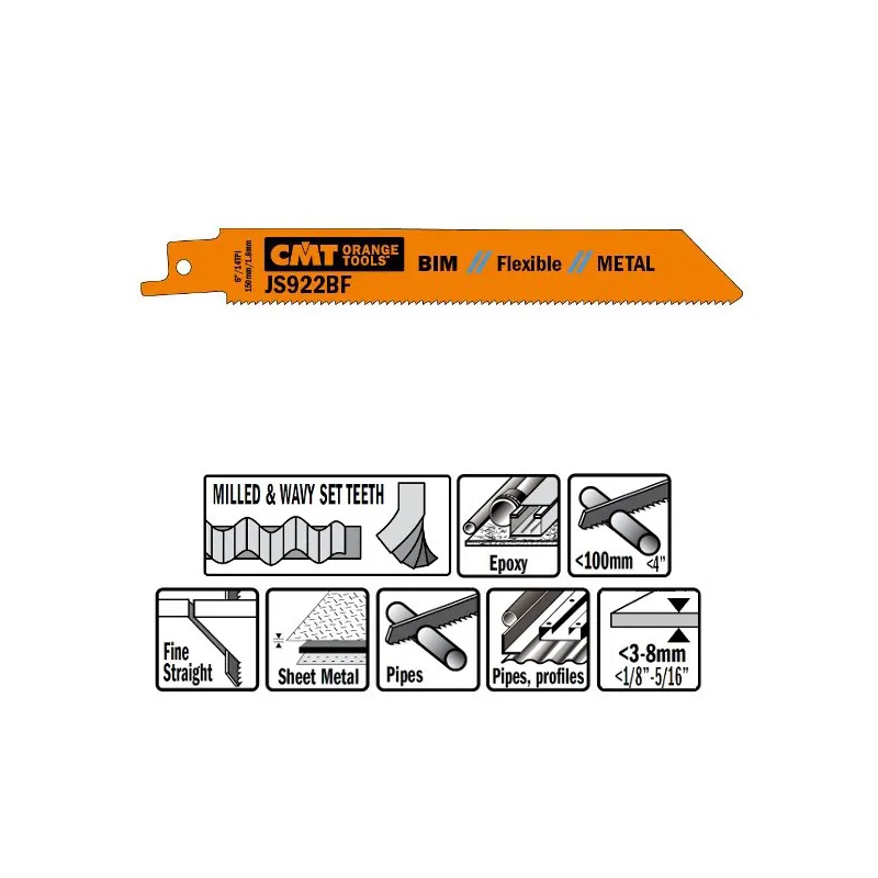 Пилки сабельные 20 штук для металла (BIM) 150x1,8x14TPI CMT JS922BF-20