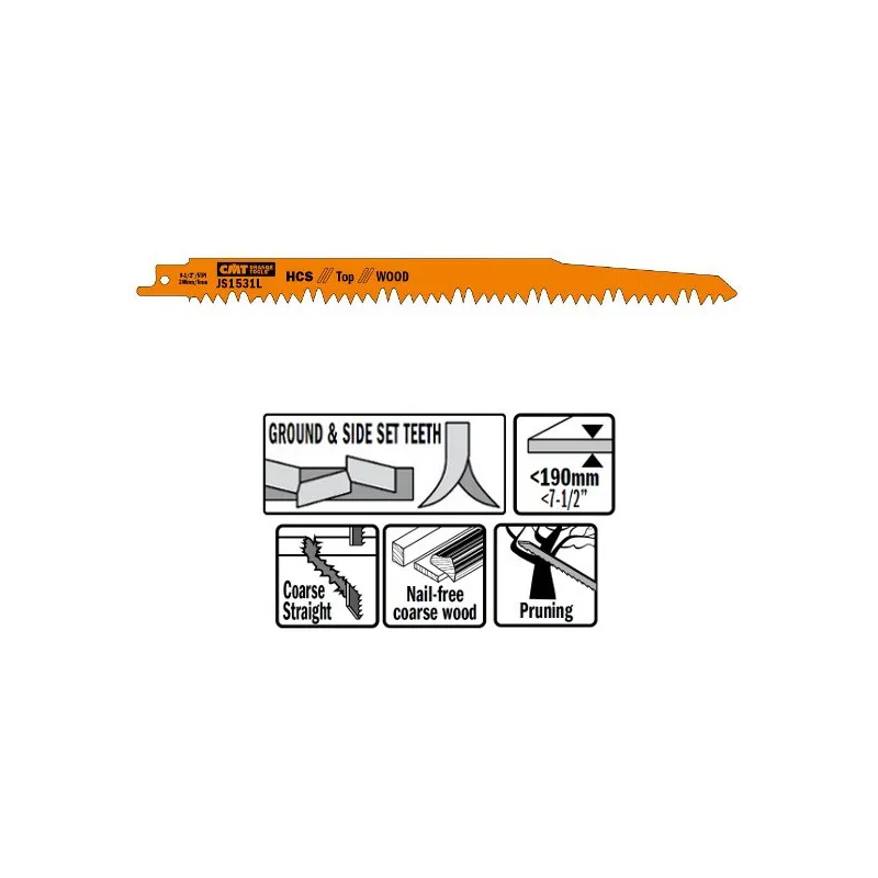 Пилки сабельные 5 штук для дерева (HCS) 240x5x5TPI CMT JS1531L-5