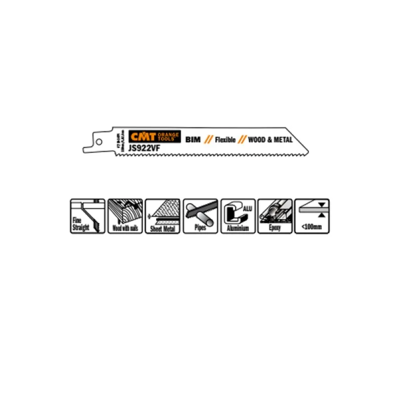 Пилки сабельные 5 штук для дерева и металла(BIM) 150x1,8-2,6x10-14TPI CMT JS922VF-5